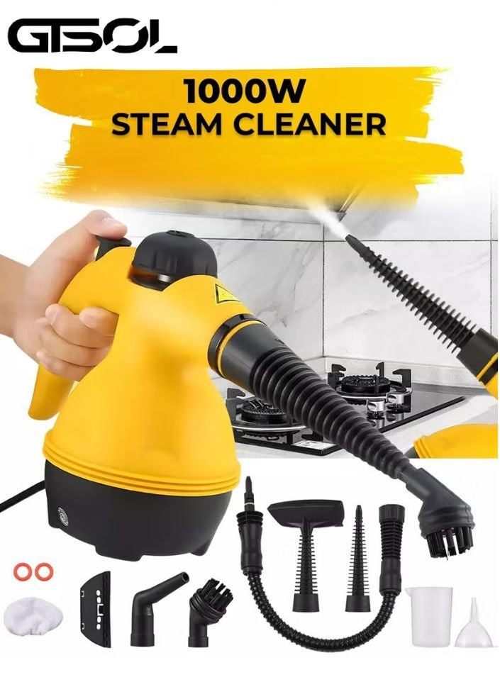 GTSOL Portable Handheld Steam Cleaner 1000W – Multi-Purpose High-Pressure Steamer with 9 Accessories for Home, Car, Kitchen, and Upholstery – Includes Nylon & Copper Brushes - Image 1